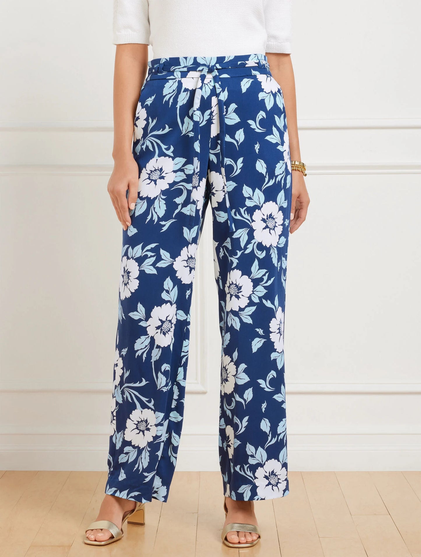 Wide Leg Pull-On Pants - Delightful Flowers
