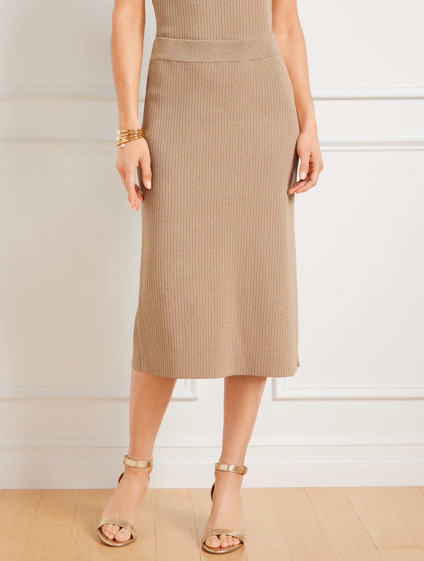 Metallic Ribbed Sweater Skirt