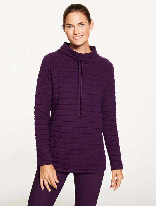 Grid Quilt Funnel Neck Pullover