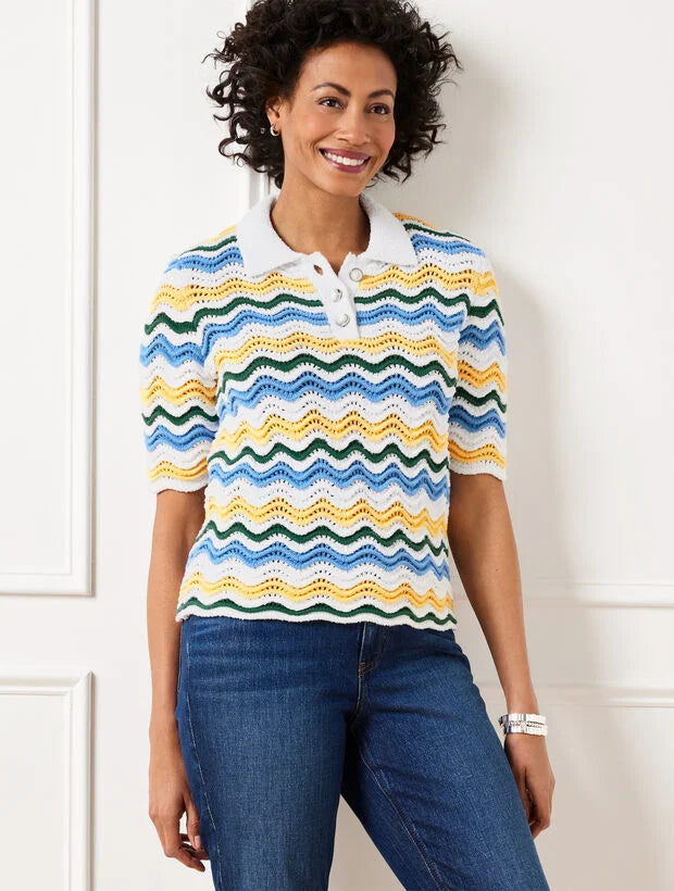 Flame Stitch Polo Sweater