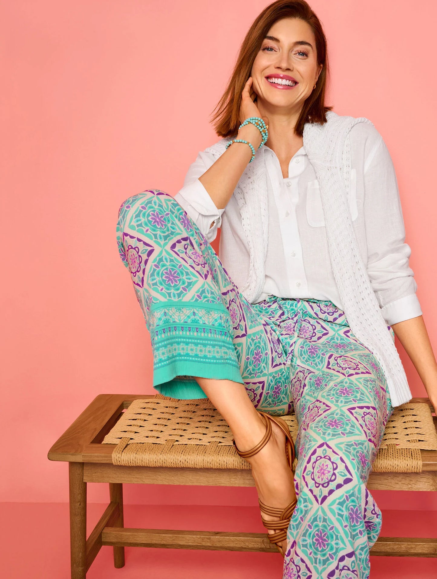 Straight Ankle Pull-On Pants - Monaco Tiles