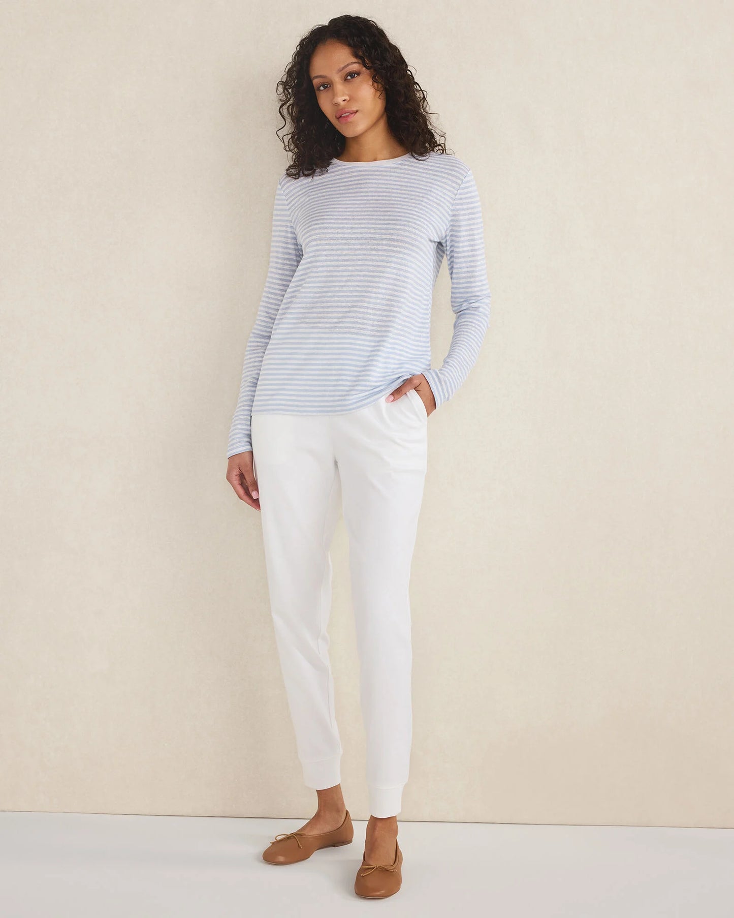 Linen Stripe Long Sleeve Crewneck Tee
