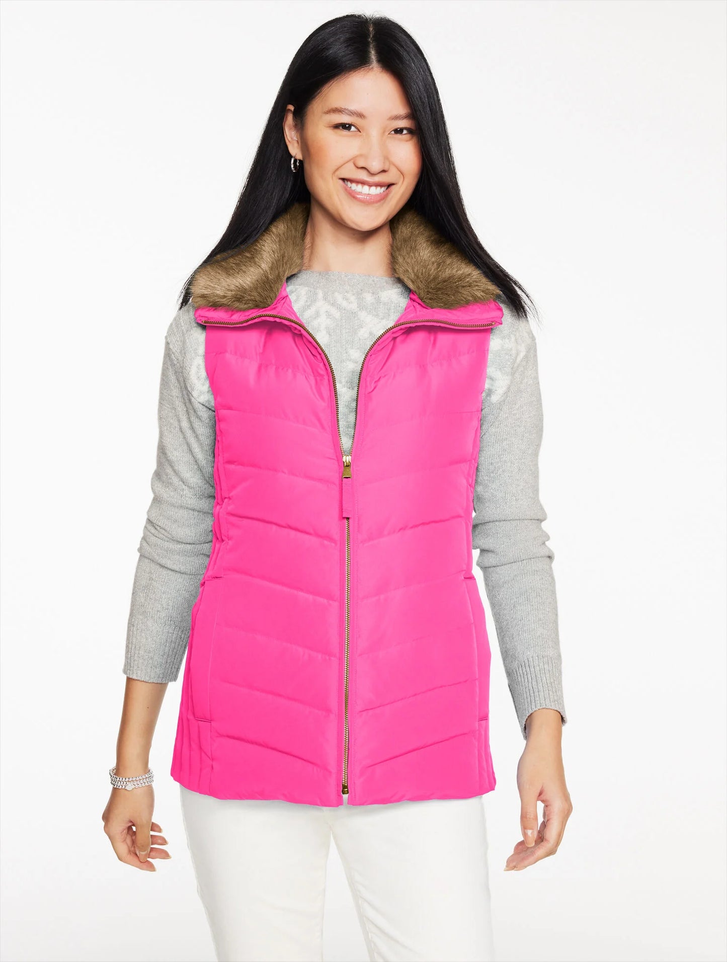 Faux Fur Collar Down Puffer Vest