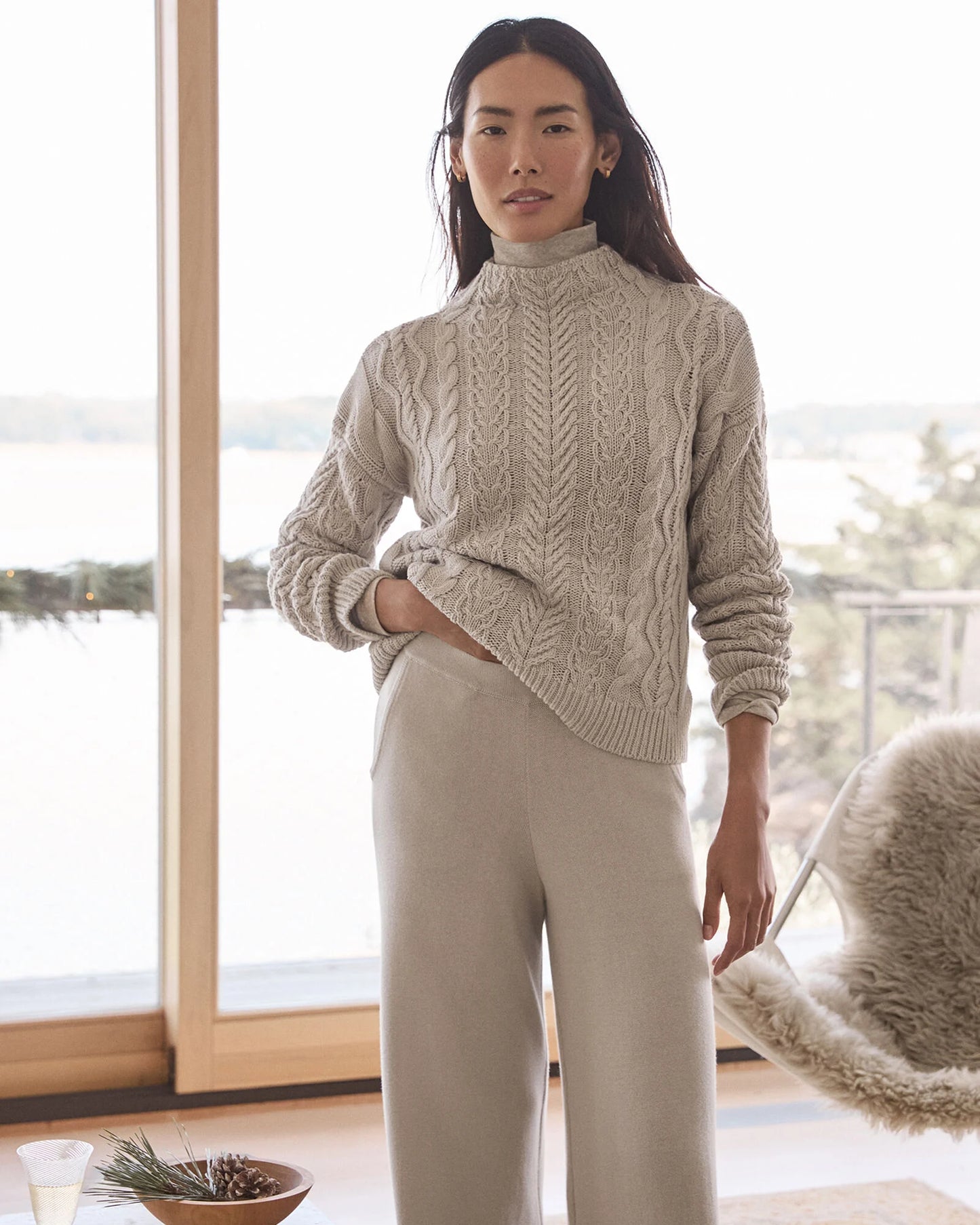 Organic Cotton Cable Mockneck Sweater