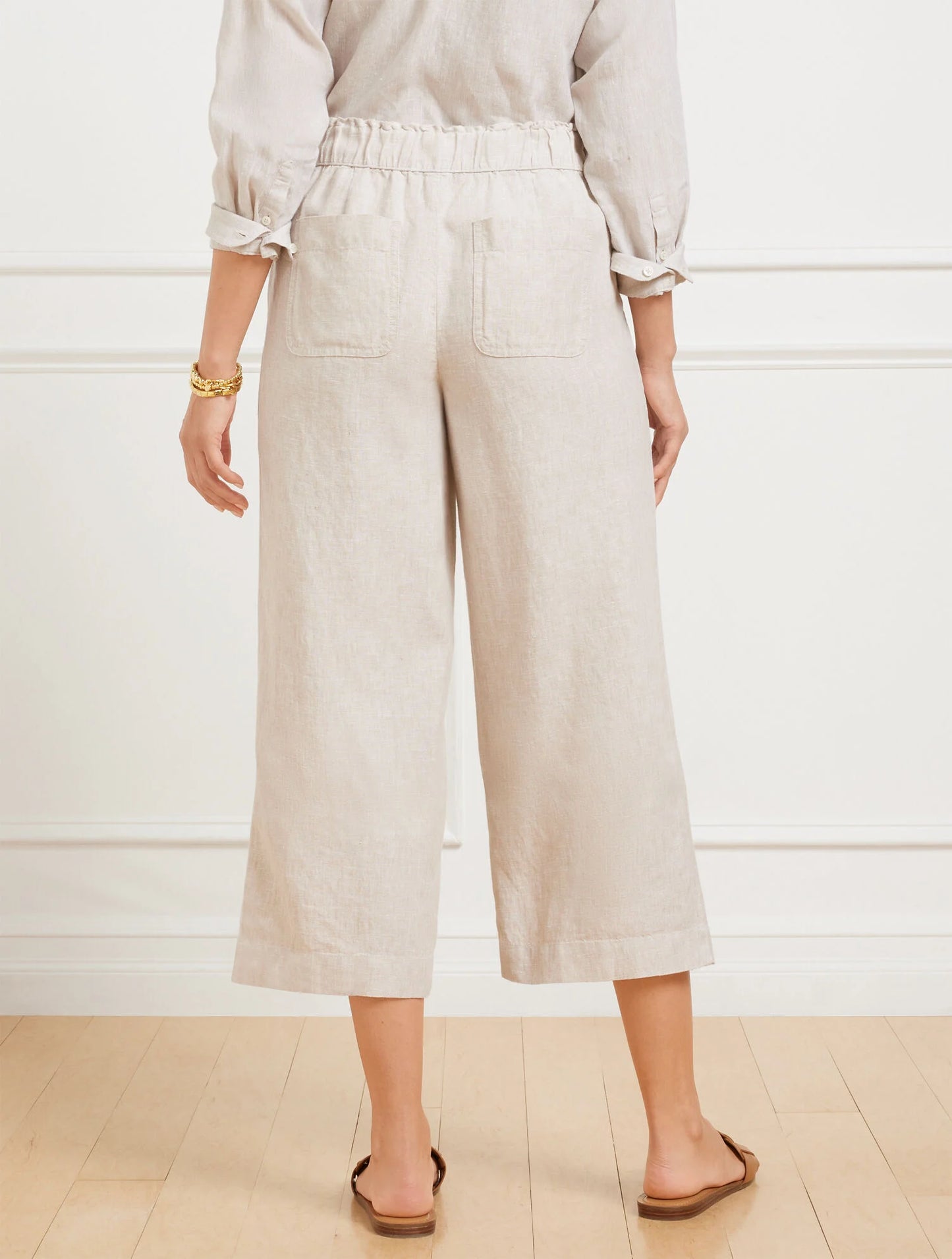Wide Crop Pull-On Washed Linen Pants - Cross Dyed