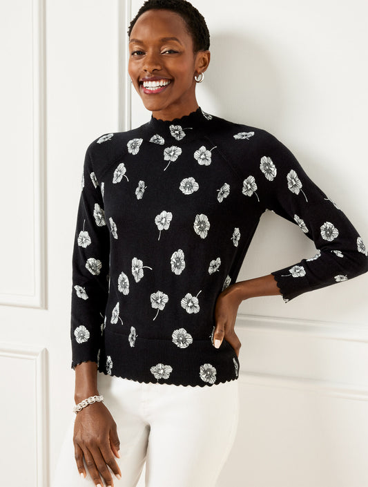 Scallop Edge Raglan Sweater - Deco Flower