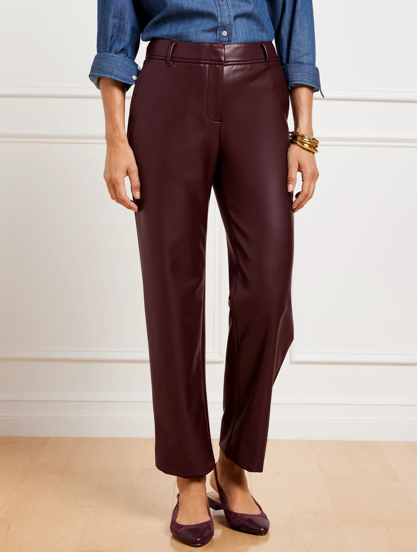 Faux Leather Straight Ankle Pants