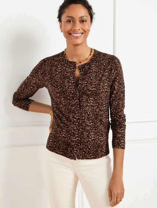 Crewneck Cardigan - Delicate Leopard