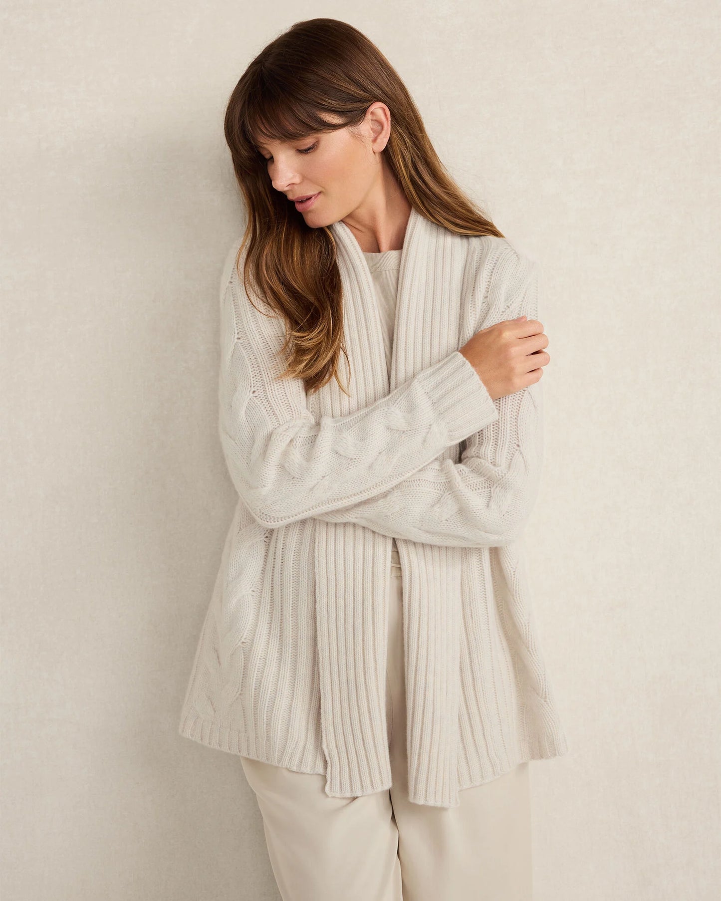 Cashmere Cable Open Front Cardigan