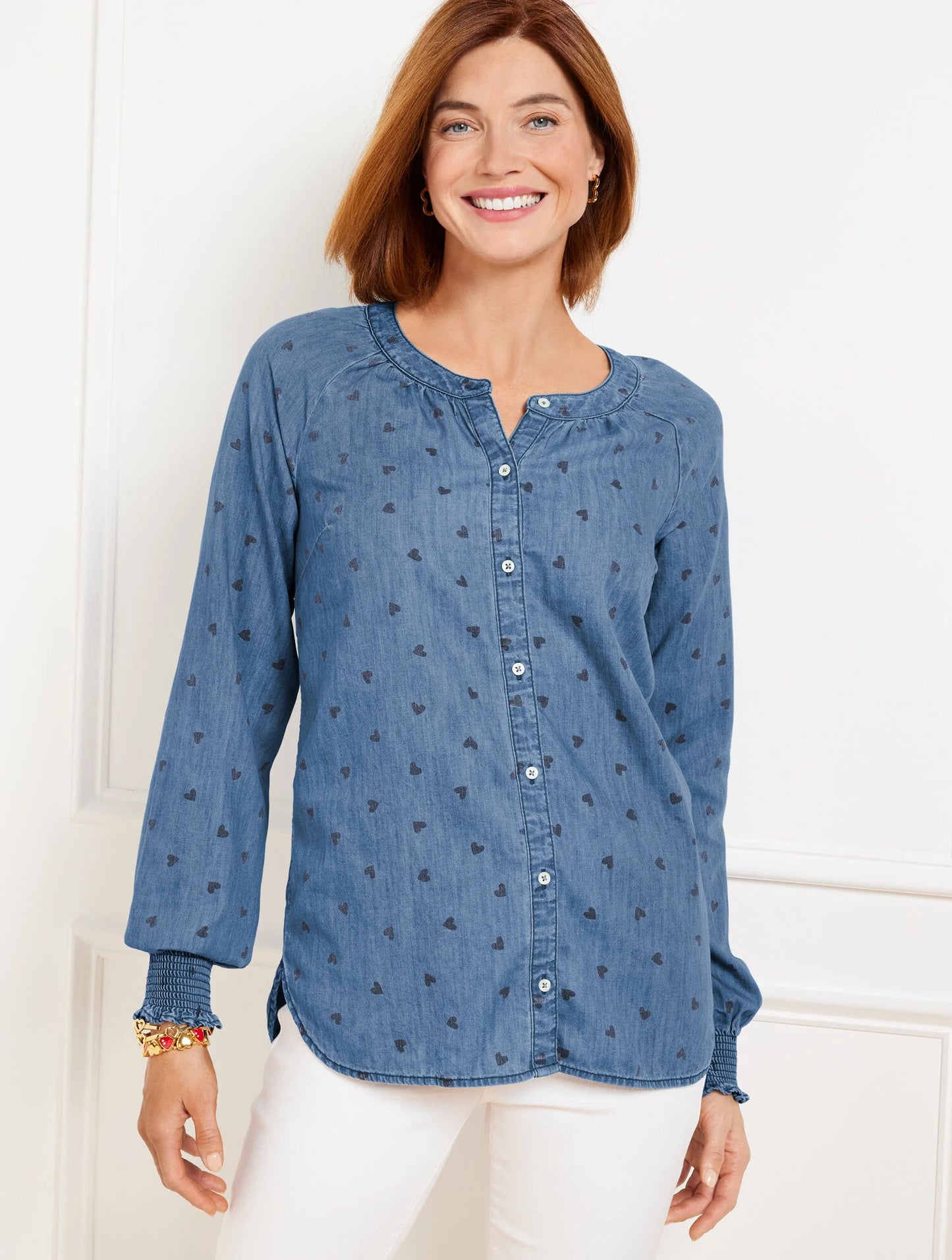 Denim Ruffle Top - Spring Hearts