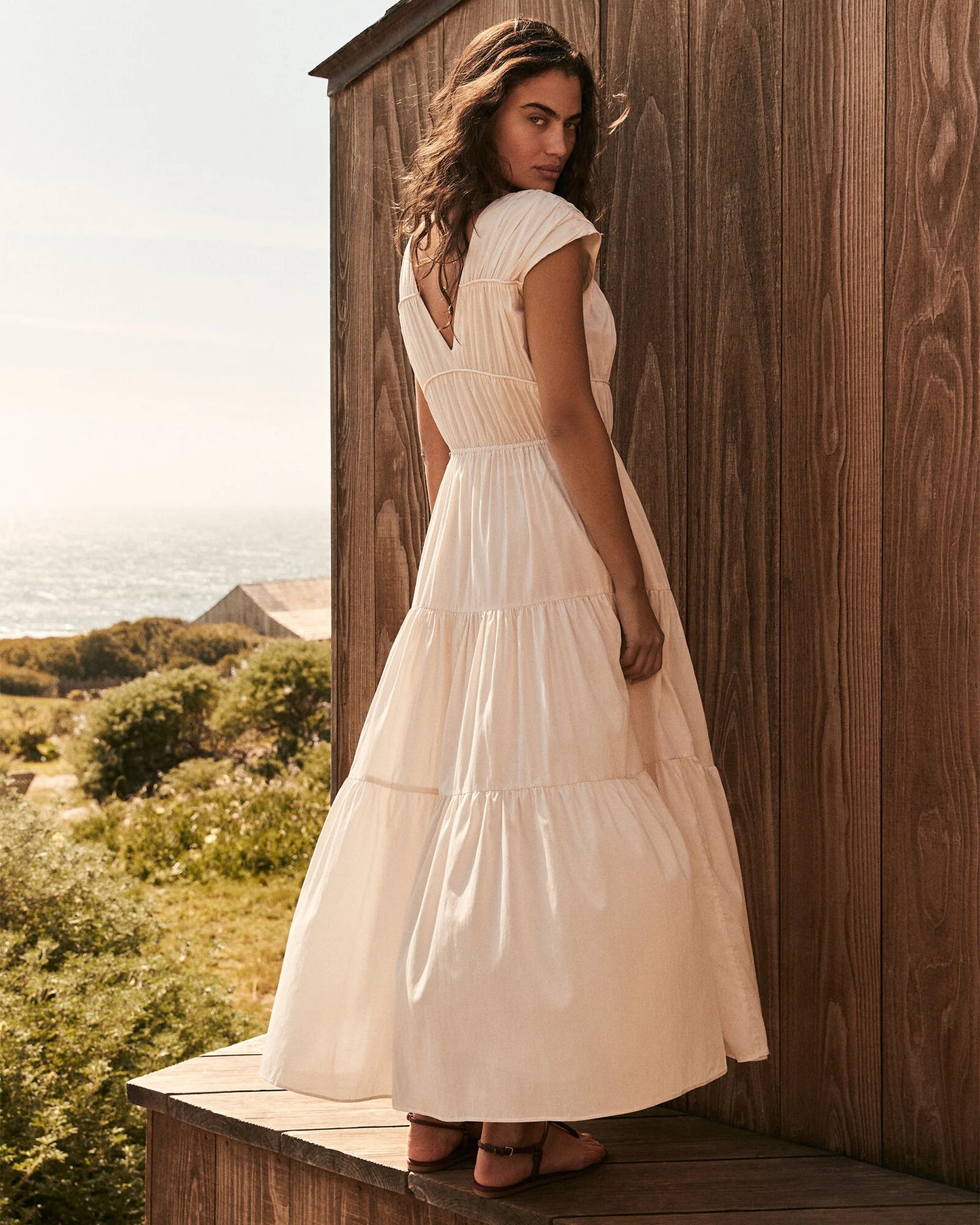 Cotton Voile Rouched Maxi Dress