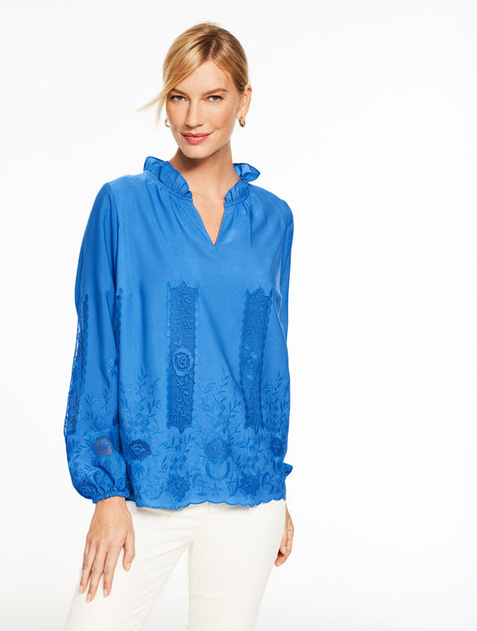 Embroidered Ruffle Top - Wisteria Floral