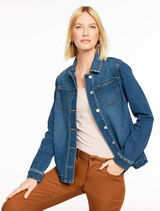 Studded Denim Shirt Jacket - Bleeker Wash