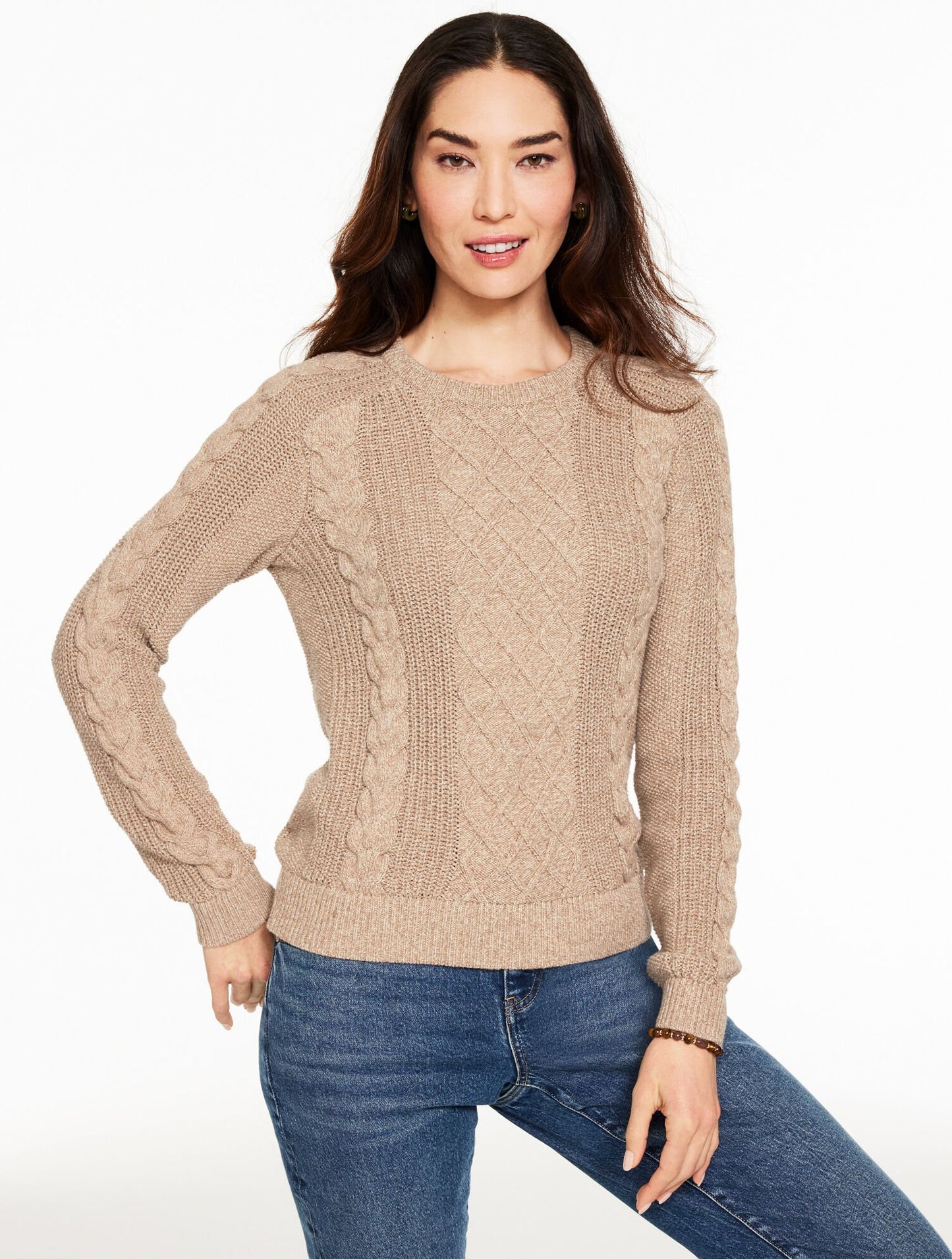 Cable Knit Crewneck Sweater - Marl