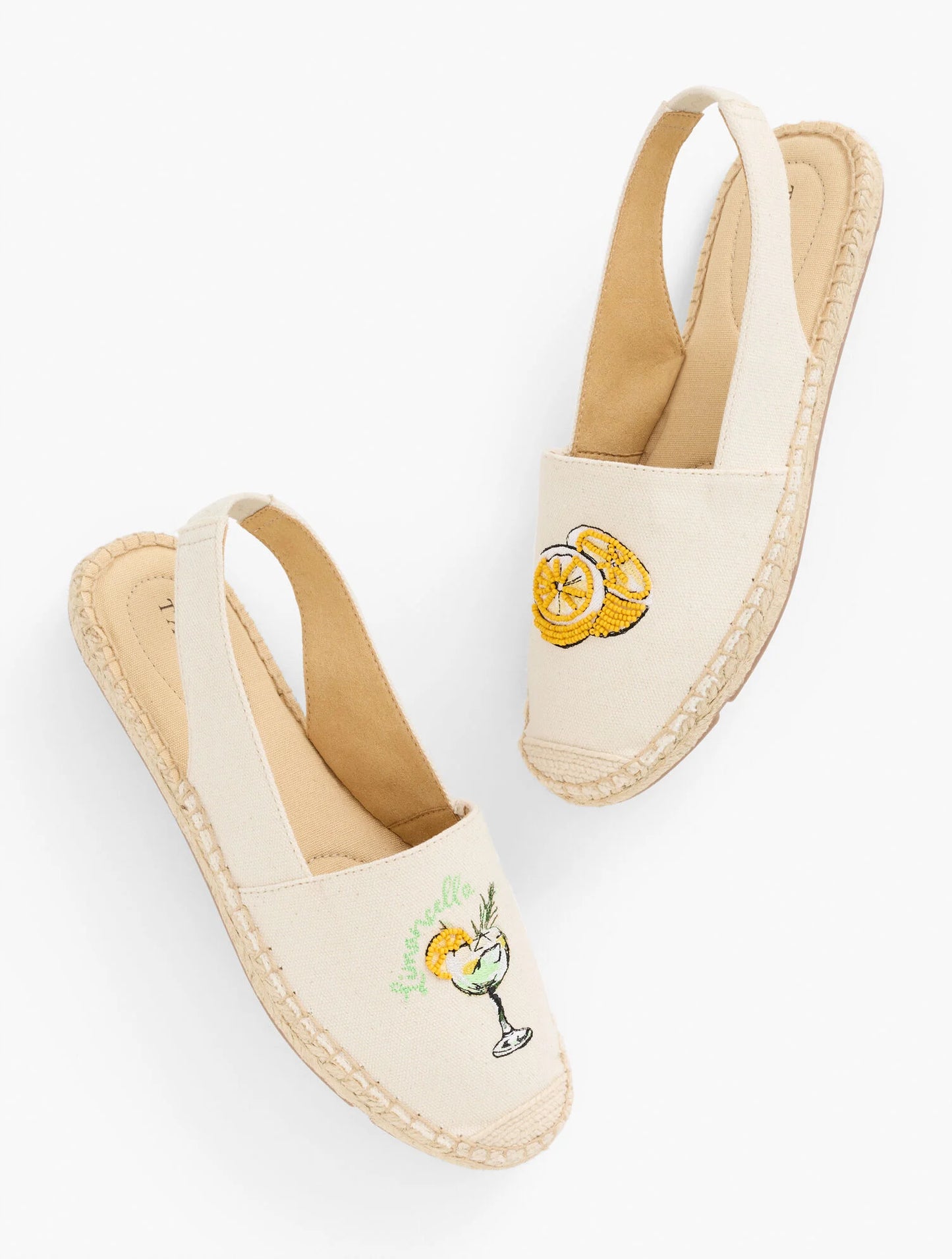 Izzy Slingback Beaded Espadrille Flats - Lemons
