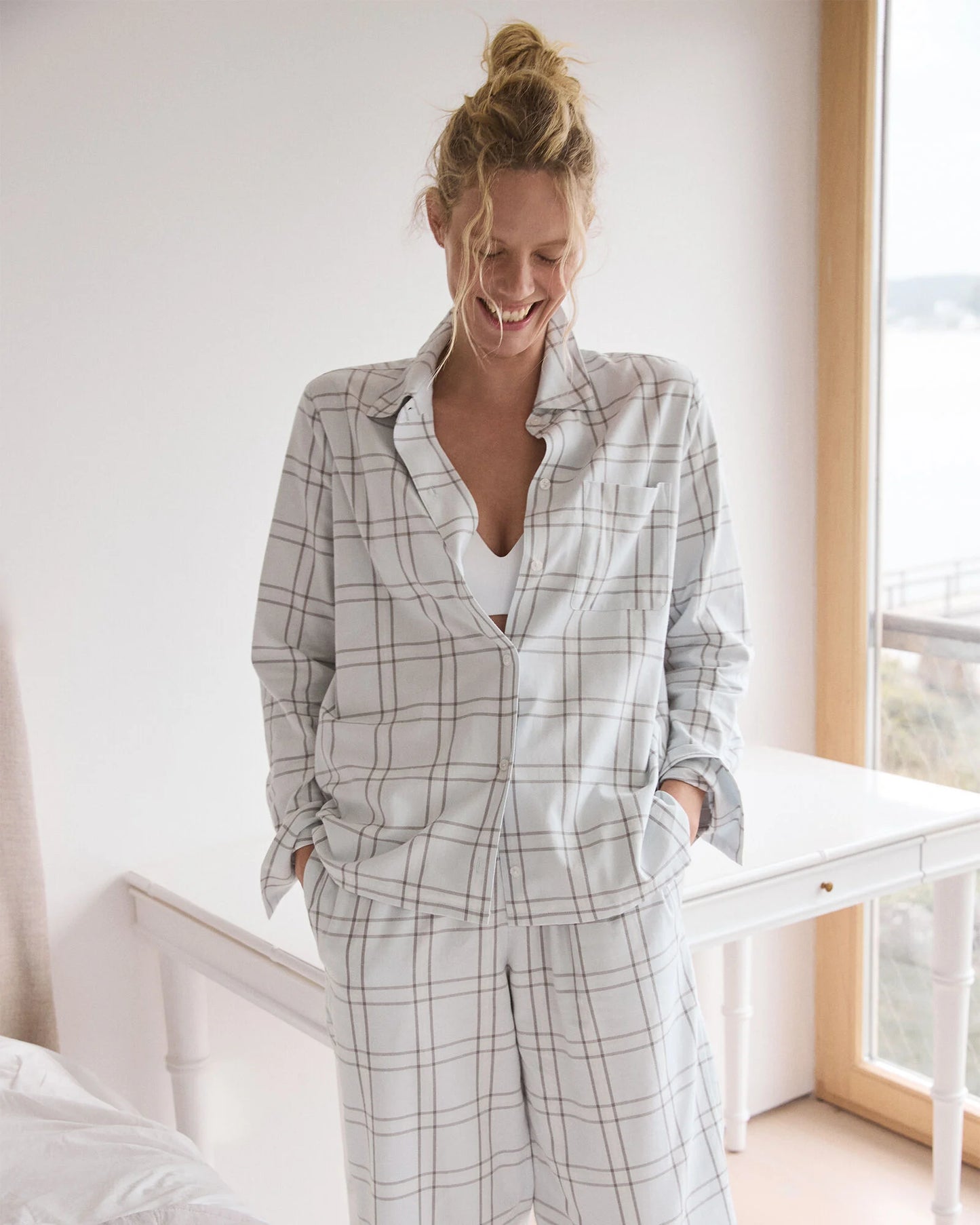 Lightweight Flannel Windowpane Pajama Top