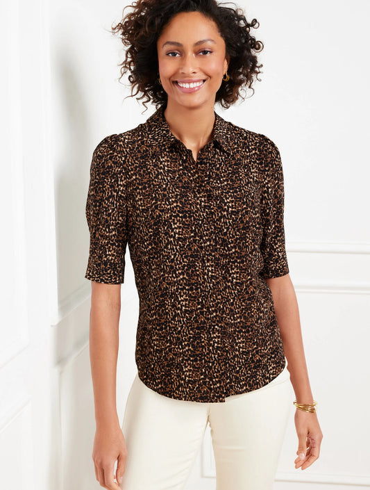 Elbow Sleeve Shirt - Delicate Leopard