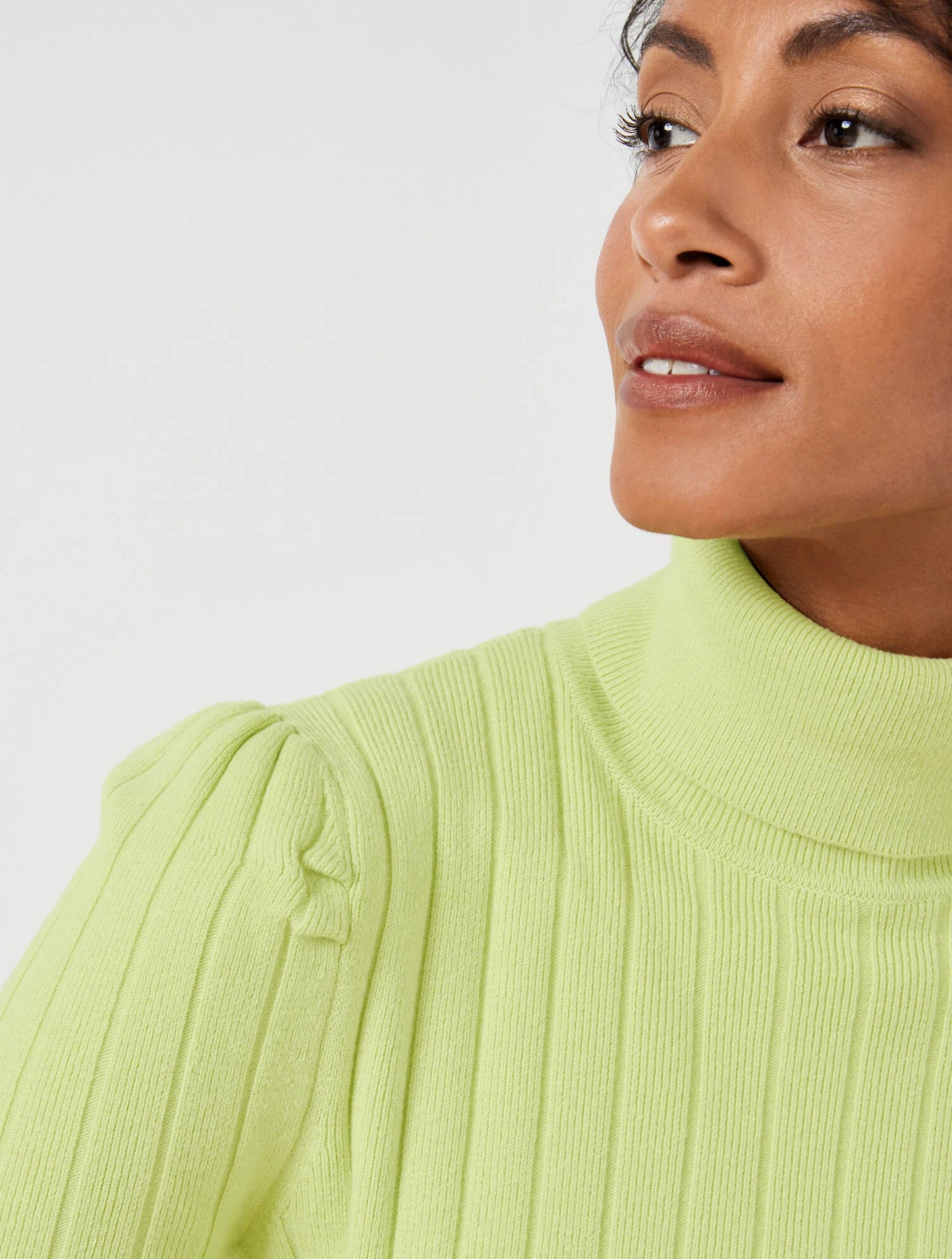 Puff Sleeve Ribbed Turtleneck Sweater