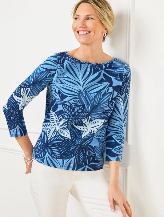 Bateau Neck Tee - Watercolor Botanical