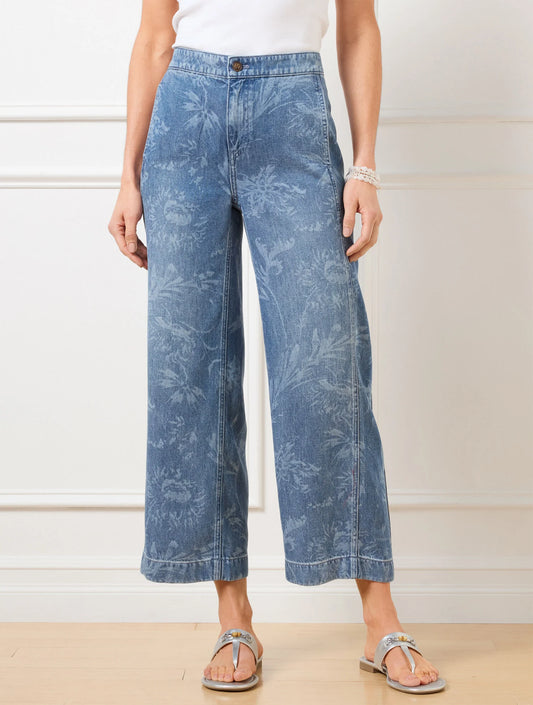 Wide Crop Jeans - Ocean Flora