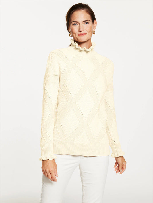 Ruffle Crewneck Sweater - Argyle