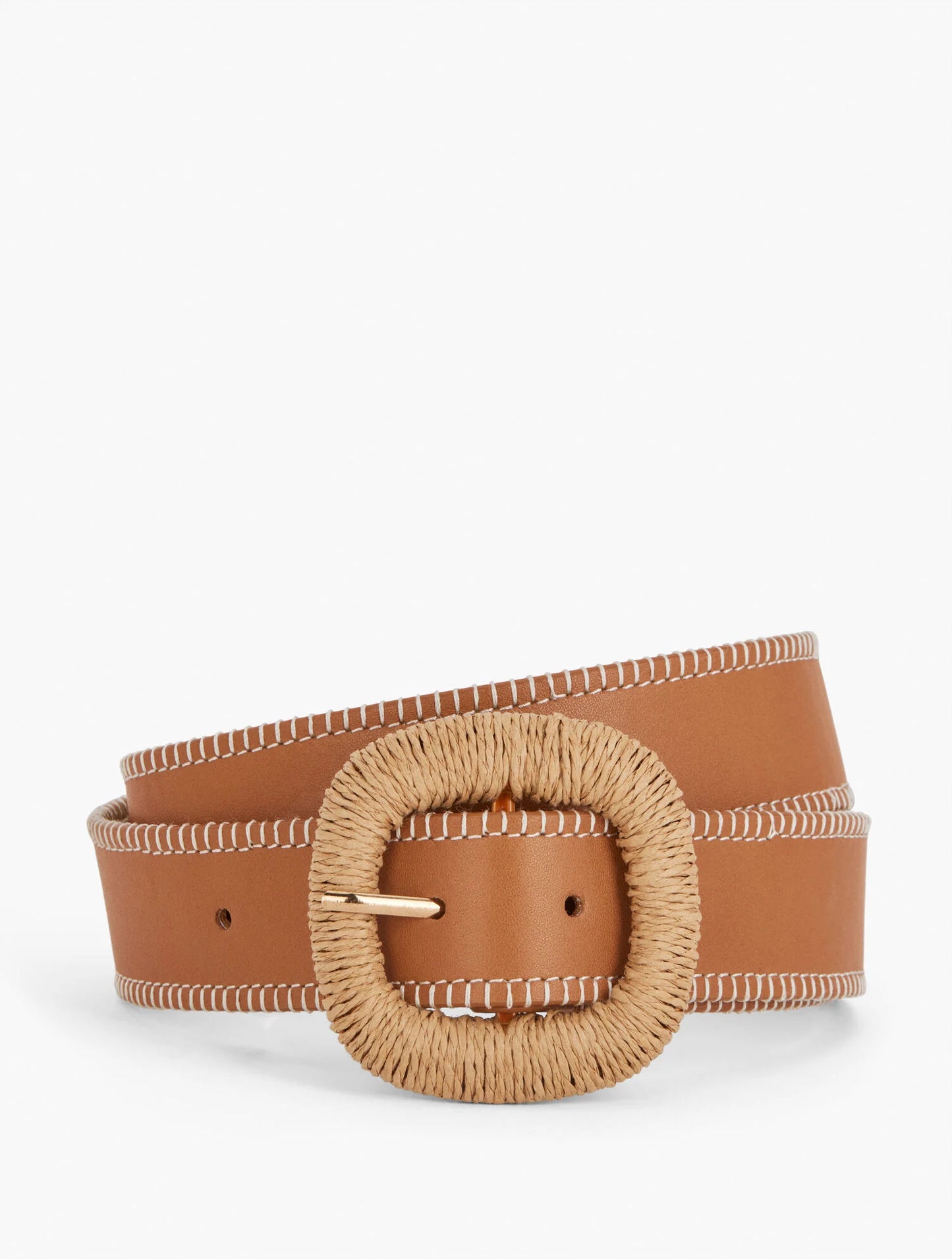 Raffia Buckle Leather Belt