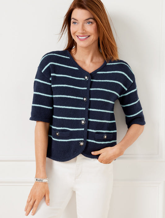 Elbow Sleeve Sweater Jacket - Stripe