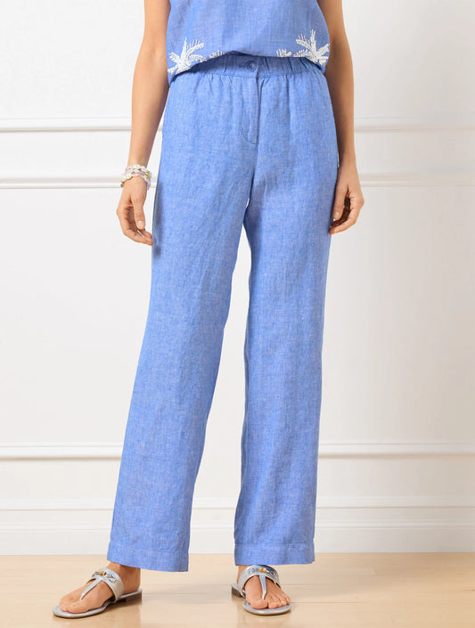 Wide Leg Washed Linen Pants - Cross-Dyed