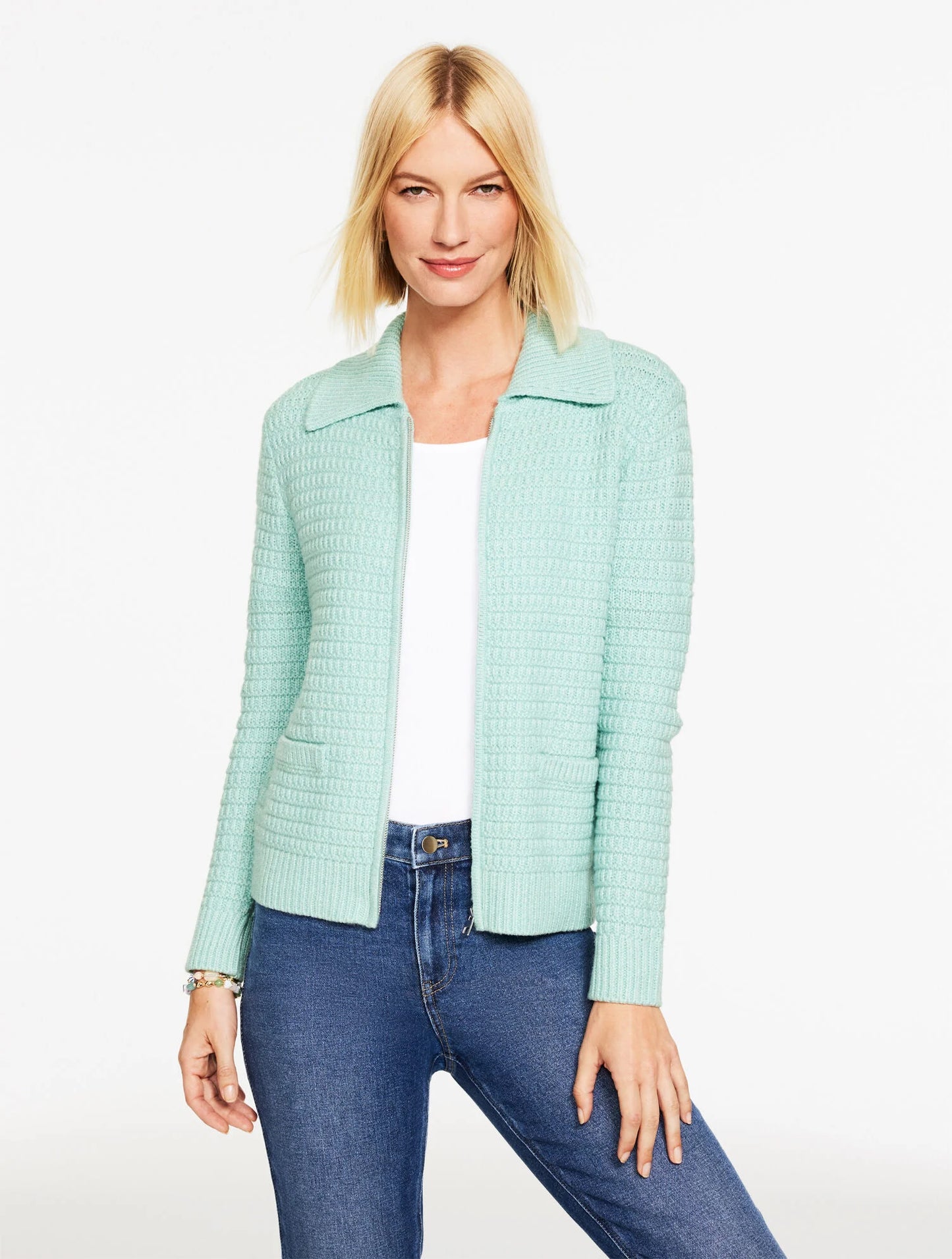 Textured Zip Front Cardigan
