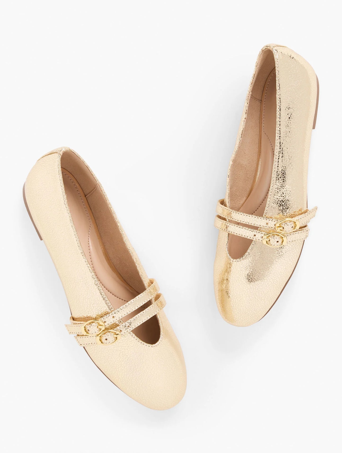 Vera Leather Mary Jane Ballet Flats - Metallic Crackle