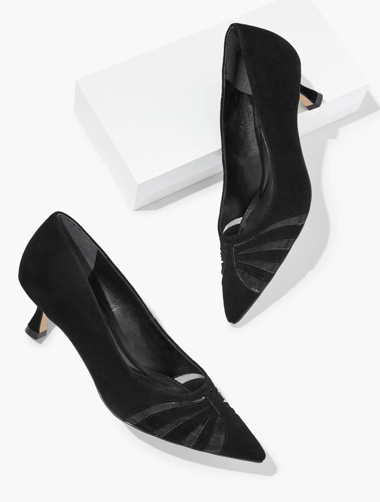 Ember Mesh Suede Kitten Heel Pumps