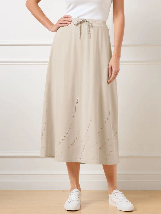 Lightweight Woven Stretch Midi Skirt - Laser Cut